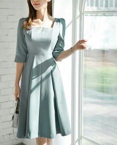 Elegant Midi Dresses Classy Chic, Korean Style Frocks Design, Tulle Dress Tea Length, Midi Korean Dress, Classy Dresses Elegant Knee Length, Cute Frocks For Women Korean, Elegant Midi Dress Classy, Prom Dress Tea Length, Tea Length Tulle Dress