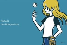 a woman is throwing a ball in the air with her hand and text that reads, pitchers 65 hear abiding memory