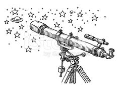 an old fashioned telescope with stars on the sky in black and white stock photo getty images