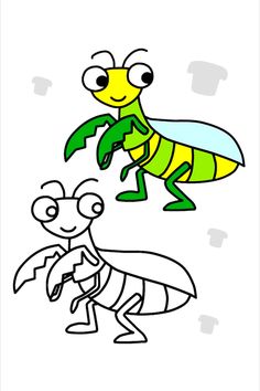 a drawing of a bee and an antelope