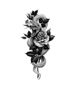 a snake and roses tattoo design