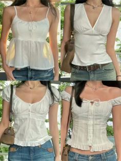 Jeans And White Top, White Off The Shoulder Top, Cute Tops For Summer, Low Cut Top, Girly Outfits, Aesthetic Outfits, Dream Clothes, Outfits Casuales, Aesthetic Clothes