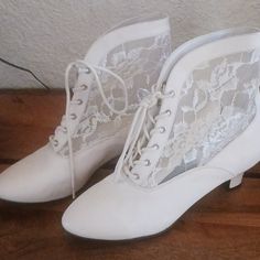 Cream Colored Or "Off White" Lace Boots. Never Worn. Few Scuff Marks As Shown In Pics From Storing All These Years. Very Cute Small Heel. Please See All Pics. Spring Formal Boots With Laces, White Lace Boots, Lace Boots, Cream Color, White Lace, Bootie Boots, Ankle Boots, Off White, Women Shoes