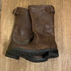 New Without Tags- Dark Brown Riding Boots For Toddler. Brown Zipper In The Back With A Velcro Gold Buckle. Cute Waterproof Boots, French Core, Thrift Manifestation, Fits Ideas, How To Stretch Shoes, Kenneth Cole Shoes, Brown Riding Boots, Fall Boots, Buckle Boots