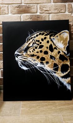 a painting of a leopard on a black background