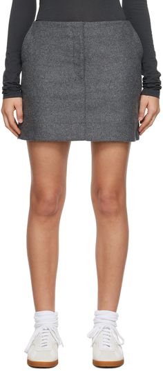 Felted Oeko-Tex®-certified virgin wool-blend skirt. · Four-pocket styling · Zip-fly Supplier color: Grey Loulou Studio, Wool Skirts, Silk Skirt, Something Went Wrong, Gray Skirt, Brand Colors, Grey Fashion, Style Icons, Style Guides