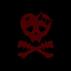 a red skull and crossbones with a crown on it's head in the dark