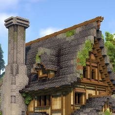 Roof Minecraft, Minecraft Elven, Medieval Minecraft House, Minecraft Cliff House, Minecraft Medieval Buildings, Minecraft Roof, Minecraft Medieval House, Minecraft City Buildings