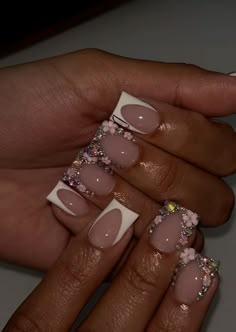 Nails Cute French Tips, Hard Nails, Colored Acrylic Nails, Girly Acrylic Nails, Basic Nails, Cute Acrylic Nail Designs, French Acrylic Nails, Short Square Acrylic Nails, Acrylic Nails Coffin Pink