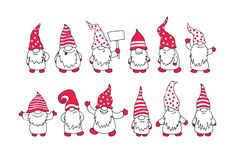 a group of gnomes with red and white hats