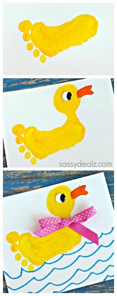 an easy ducky craft for kids to make with construction paper and glue on the bottom