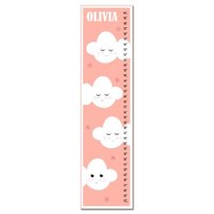 a pink and white bookmark with clouds on it