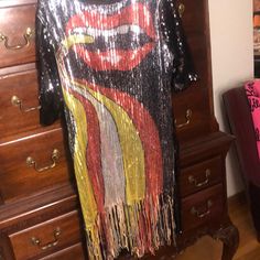 Beautiful Holiday Party Sequin Dress! Multi Colored Lips Dress! Black, Red, And Gold Shining Dress! Party Sequin Dress, Shining Dress, Dress Plus Size, Red And Gold, Sequin Dress, Holiday Party, Lip Colors, Lady In Red, Holiday Parties