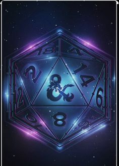 a blue and purple glowing dice with numbers on the side, surrounded by stars in the background