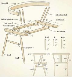 the plans for a folding table and chair are shown in this diagram, with measurements