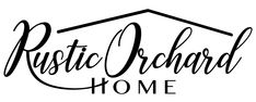 the rustic orchard home logo is shown in black and white, with handwritten lettering