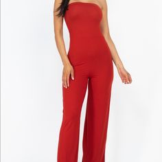 Red Tube Jumpsuit. Pair It Up With A Jacket Or Spend The Night Out On The Town. Nwt Boho Chic Pants, Blue Floral Jumpsuit, Black Strapless Jumpsuit, Terry Romper, Purple Romper, Tube Jumpsuit, Silk Romper, Boutique Pants, Off Shoulder Romper