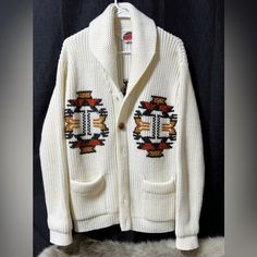 Vintage Miller Native Cardigan! Dimensions Provided Going To Assume Medium Large But Check Dimensions!!! Very Thick Material Will Need A Couple Buttons Replaced! They Just Snap On Smoke Free Home Shawl Collar Cardigan, Collar Cardigan, Shawl Collar, Colorful Sweaters, Cardigan Sweater, Nativity, Sweater Cardigan, Sweaters & Cardigans, Native American