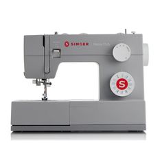 the singer heavy duty sewing machine is grey with red and white numbers on it's buttons