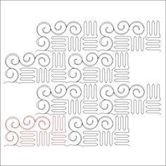 an intricate pattern with red and black lines on white paper, in the shape of waves