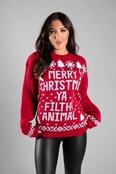 Christmas Jumper Outfit, Merry Christmas Outfit, Thigh Tattoos Meaningful, Tattoos Meaningful, Dog Humor, Merry Christmas Ya Filthy Animal, Wedding Outfit Ideas, Jumper Outfit