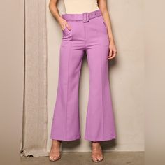 Brand New With Tags Trendy Belted Wide Leg Pants For Spring, Spring Straight Dress Pants With Belt Loops, Trendy Purple Wide-leg Pants, Chic Purple Pants With Pockets, Trendy Spring Dress Pants With Belt Loops, Trendy Spring Belted Bottoms, Trendy Belted Spring Bottoms, Chic Purple Wide Leg Pants, Chic High Waisted Purple Wide Leg Pants