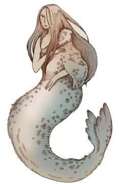 a drawing of a mermaid with long hair