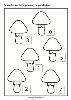 the worksheet for children to learn how to draw and color mushrooms with numbers