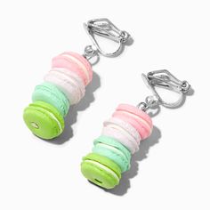 Claires Piercing Earrings, Clip On Earrings For Kids, Rainbow Macaroons, Claires Earrings, Colorful Macarons, Lollipop Earrings, Clay Magnets, Fun Crafts To Do, Vintage Style Earrings