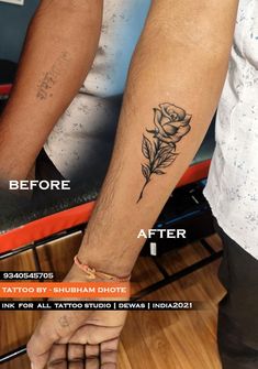 two people holding hands with tattoos on their arms and one has a rose tattooed on the arm