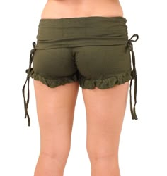 "These shorts are made of stretchy cotton-Lycra, with a waistband that has drawstrings on either side so you can ruch them up how you like. Great for activities, lounging, summer fun, or layered over your favorite Mishu leggings year-round! *Waist measurement taken should be where these will sit on your hips* S: 22-34\" waist, 4.5\" inseam M: 24-38\" waist, 4.5\" inseam L: 26-40\" waist, 4.5\" inseam XL: 28-42\" waist, 4.5\" inseam Cold Water Wash, Hang Dry" Pixie Clothing, Pixie Outfit, Festival Clothing, Under Dress, Green Shorts, Yoga Wear, Festival Outfits, Diy Clothes, Aesthetic Clothes