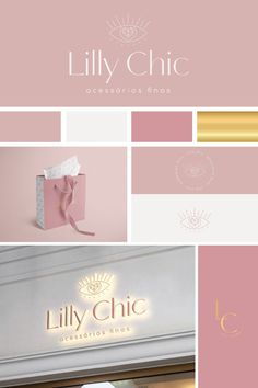 the logo for lily chic is shown in pink, gold and white with an elegant bow