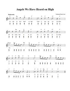 sheet music with the words angels we have heard on high