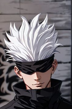 an anime character with white hair and black clothes