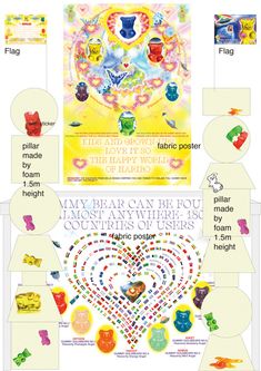 a poster with many different types of items in the shape of hearts and letters on it