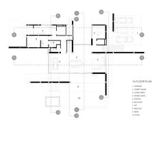 the floor plan for this modern house is shown in black and white, with several different areas