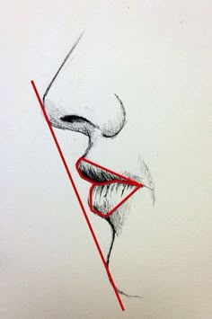 a drawing of a woman's face with red lines coming out of her mouth