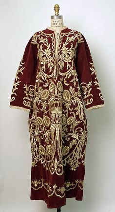 Wedding robe Date: 19th–20th century Culture: Turkish Turkish Clothing, Embroidered Wedding Dress, Wedding Robe, Moroccan Caftan, Indian Textiles, Gold Embroidery, Asian Outfits, Historical Costume