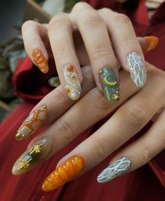 Christmas Nail Art Ideas, Nail Art Tutorials, Witchy Nails, Hippie Nails, Punk Nails, Pretty Gel Nails, Soft Nails, Fall Nail Art, Nail Art Ideas