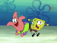 spongebob and patrick in the water with bubbles