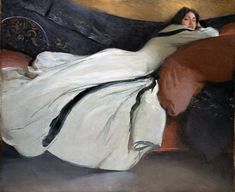 a painting of a woman laying on a couch