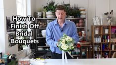 a man standing in front of a table with flowers on it and the words tied pew end design