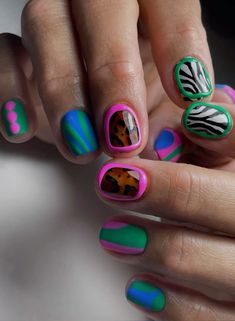 Trendy Nail Shapes, Eclectic Nails, End Of Summer Nails, Nail Ideas Trendy, Acrylic Inspiration, Bright Summer Nails Designs, Retro Nails, Hard Nails, Diva Nails