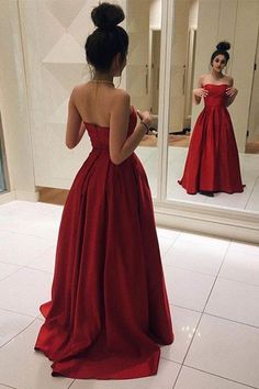 Red Satin Prom Dress, Red Prom Dresses, Prom Dresses Simple, Prom Dresses Elegant, Dresses Satin, Strapless Prom Dresses, Prom Dresses 2017, Sweetheart Prom Dress