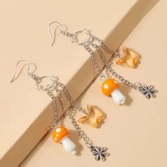 This Pair Of Butterfly, Mushroom, Flower Drop Earrings Is A Wonderful Addition To Your Wardrobe And Your Style! A Fun And Unique Pair! Shroom Butterfly Mushroom, Chain Butterfly, Mushroom Jewelry, Mushroom Earrings, Layered Chains, Heart Drop Earrings, Butterfly Jewelry, Nature Inspired Jewelry, Business Gifts