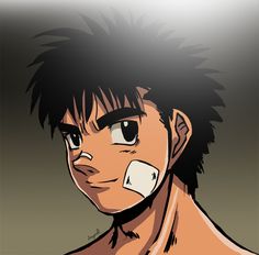 an anime character with black hair and white patches on his face