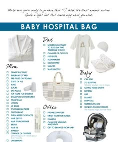 the baby hospital bag checklist is shown