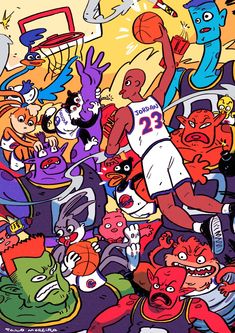 an image of a group of cartoon characters playing basketball