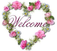 a heart shaped frame with flowers and the words welcome