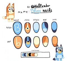 an image of some cartoon characters with their name and numbers on them's nails